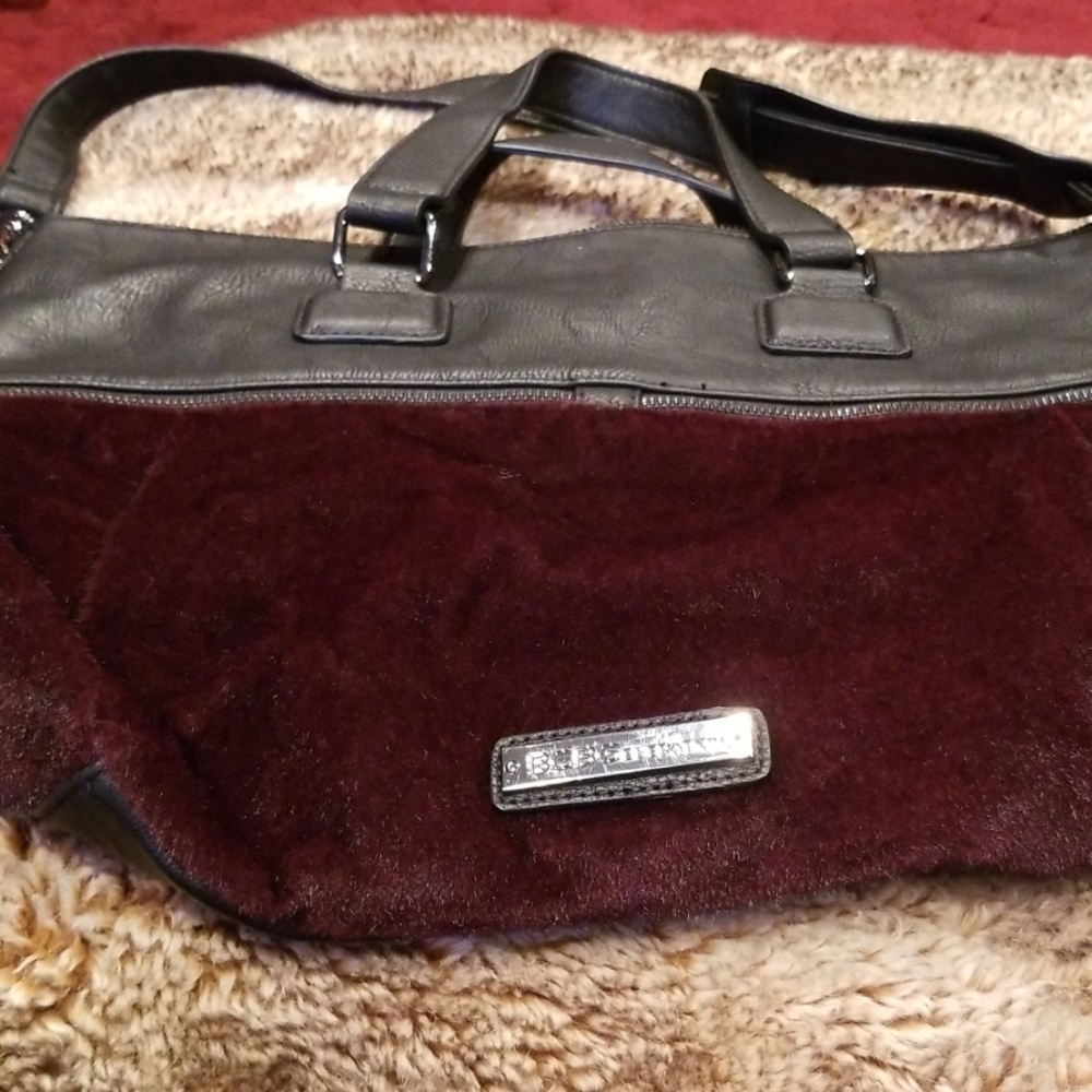Black and chocolate leather and fur (faux) bag